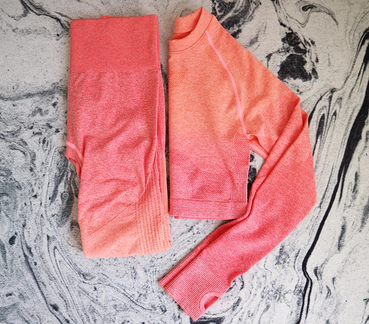 Orange suit Женский бесшовный комплект для йоги с длинным рукавом, одежда для спортзала, леггинсы для фитнеса,, спортивный костюм из 2 предметов - Цвет: Orange suit