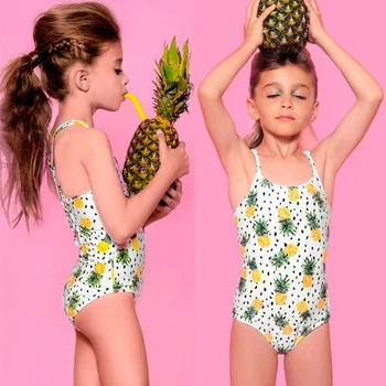 

6M-4T Beachwear Swimsuit For Baby Girls Bikini Pineapple Ruffle One-piece Swimming Suit Spaghetti Strap Swimwear Summer Clothes