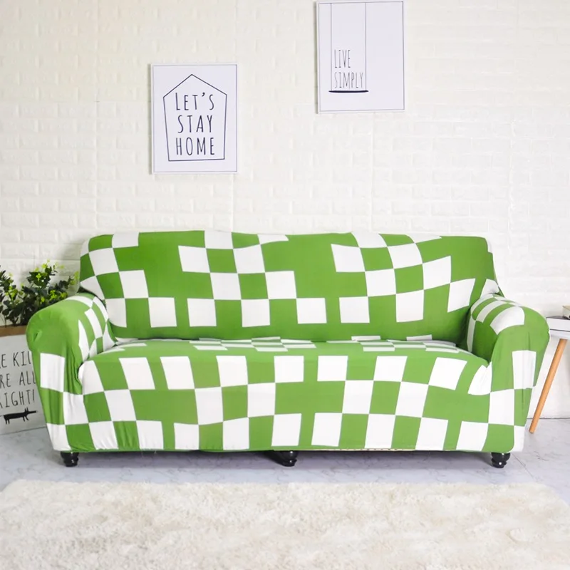 Green Plaid Геометрический диванных чехлов для Гостиная 1 шт. эластичный чехол для дивана стрейч диван Чехол 1/2/3/4 местный - Цвет: Green Plaid