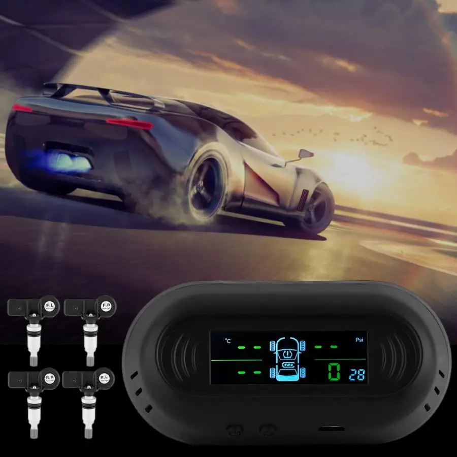 Автомобильный TPMS система контроля давления в шинах беспроводной цифровой ЖК-дисплей солнечной энергии с 4 внутренним датчиком