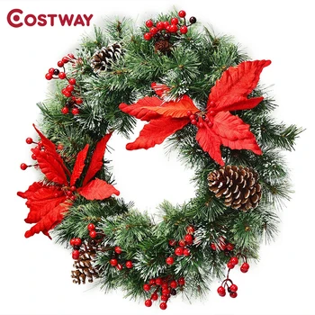 

24" Pre-lit 50 LED Lights Artificial Christmas Wreath Battery Operated High Quality PVC Colorful Ornaments Christmas Decoration