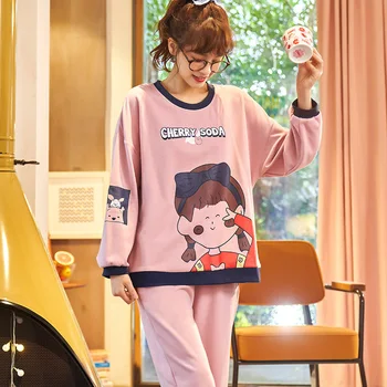 

Autumn and winter Pajamas For Women 2020 New Cute Cartoon Pajamas Set 2 Pieces Long Sleeve Sleepwear Home Service