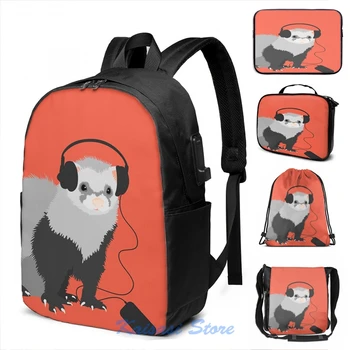 

Funny Graphic print Musical Ferret USB Charge Backpack men School bags Women bag Travel laptop bag