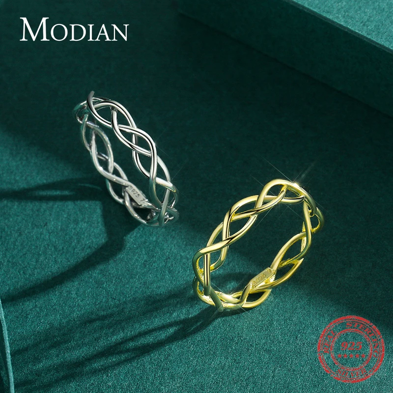 Modian 추상 땋은 질감 우아한 반지 진짜  여성을위한 간단한 패션 손가락 반지 보석 액세서리