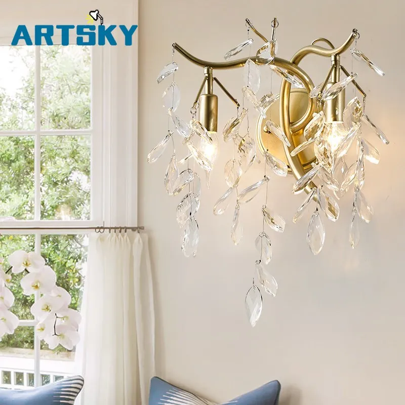 

E14 LED Modern K9 Crystal Wall Mounted Lamp Touch On/Off Switch Lighting Fixture Apply to Living Room Bedroom