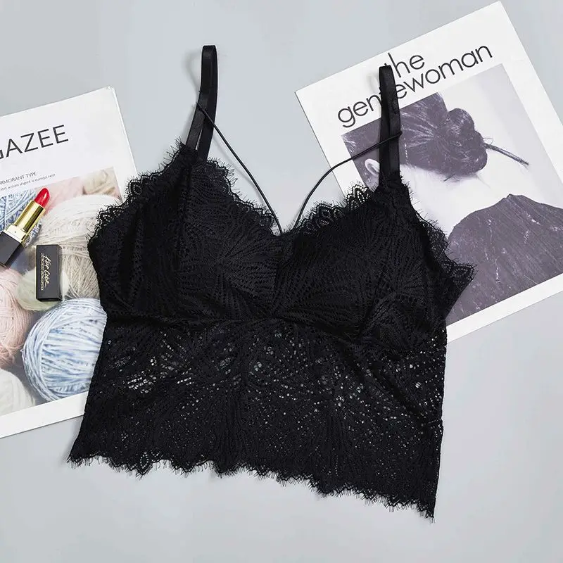 B Sexy Eyelashes Lace Beauty Back Wrapped Chest Adjustable Bottoming Small Camisole - Цвет: B