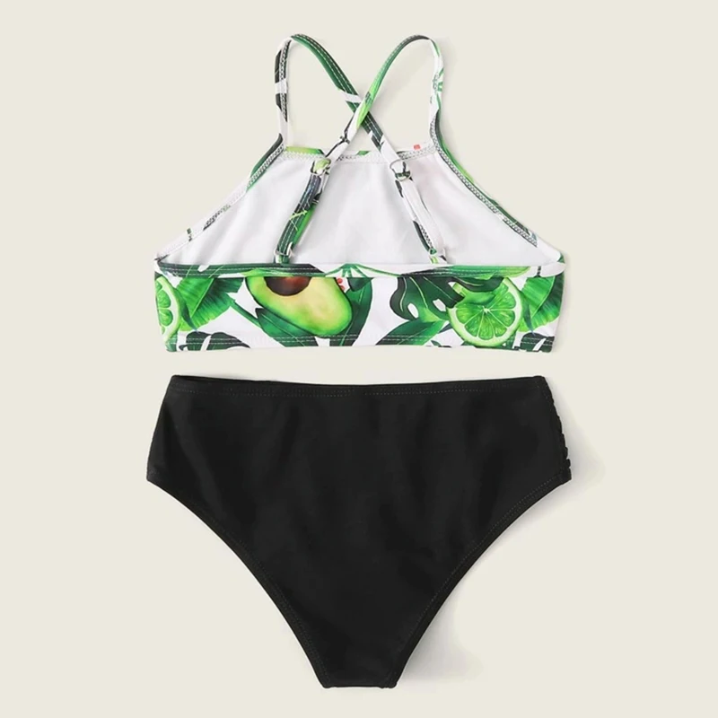 2020 High Quality Two Pieces Girls Tropical Criss Cross Bikini Set