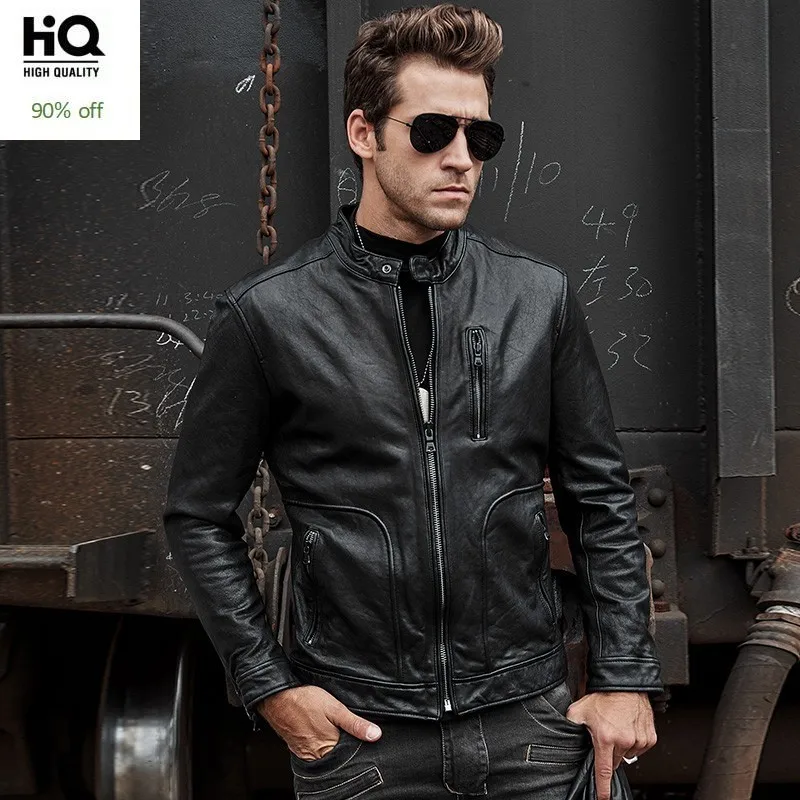 Retro Style Classic Fashion HQ Genuine Motorcycle Leather Jacket in Grey For Men