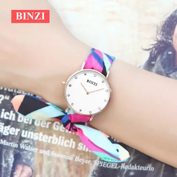 

BINZI New Fashion Quartz Watches Women Multicolor Nylon Cloth Band Watch Casual Wristwatch Simple Designer Ladies Clock Orologio