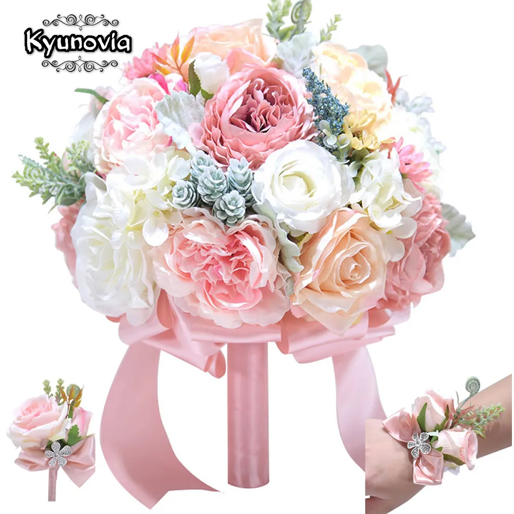 Wedding Bouquets Artificial Peony Flowers Kyunovia Wedding Bouquet Ivory and Blush Pink Peony Silk Bridal bouquet