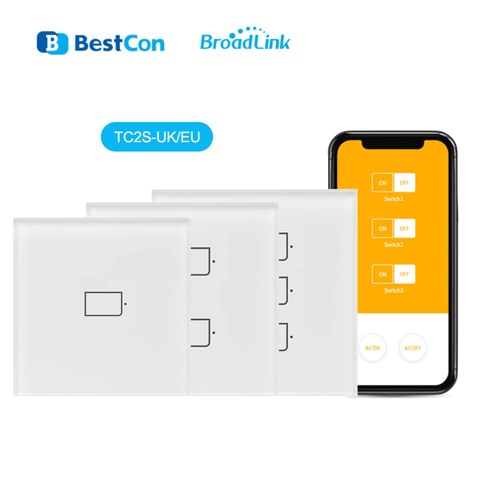 Broadlink BestCon TC2S-UK/EU 1 Gang Smart Wall Light Switch APP Remote Control Glass Panel Touch Wireless Switches | Электроника