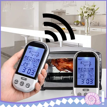 

Silver Wireless Barbecue Thermometer Electronic Digital LCD Wireless Remote Kitchen Oven Food Meat Cooking BBQ Grill Thermometer