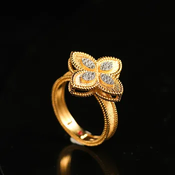 

S925 Sterling Silver Jewelry Italian Court Style Vintage Two Tone Brushed Finishing Cubic Zircon Finger Ring for Women