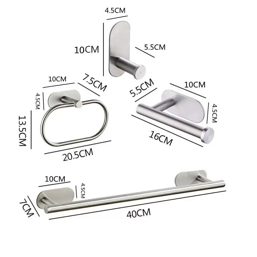 Newest Stainless Steel Hardware Set Self-adhesive Towel Bar Paper Holder Robe Hook Towel Ring Black Golden Bathroom Accessories