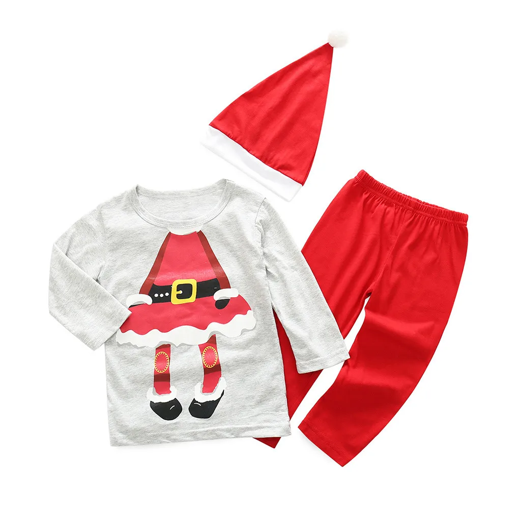 Baby Boy Girl Clothes Set Cartoon Christmas Xmas T Shirt Pants Hat 3Pcs Children Girls Christmas Outfits Set ensemble fille