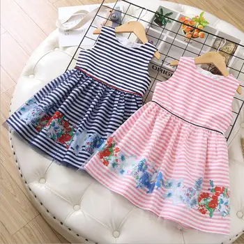 

2020 girls summer dresses cotton stripe print kids vest dress fashion elegant princess dress 6 pcs/lot