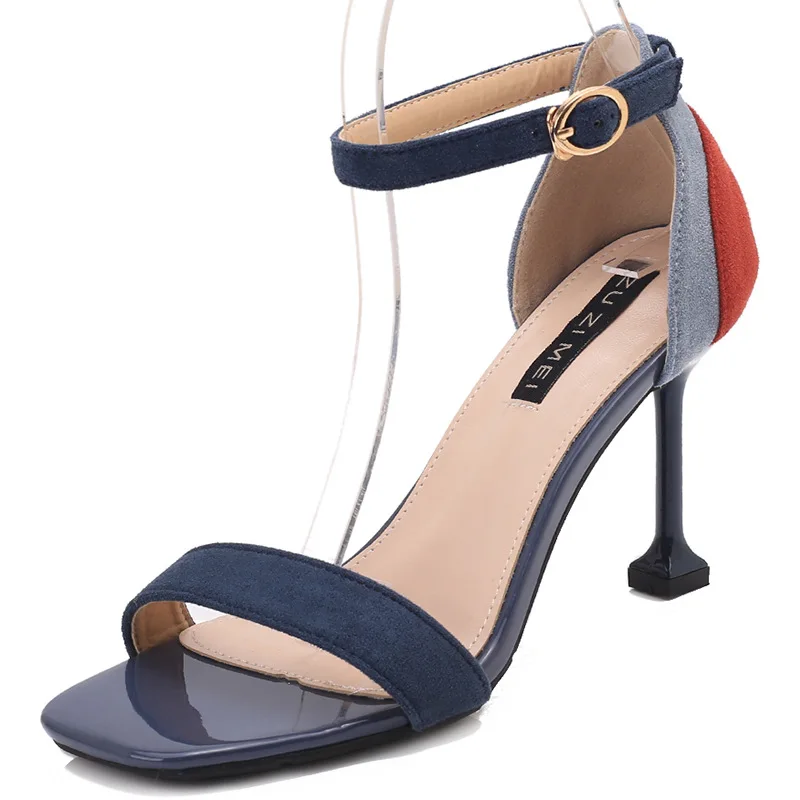 

1819-5, 5272-2 Sandals Women's 2019 Summer New Style Straight-line Buckle Mixed Colors Suede Cat with WOMEN'S Shoes High Heel Sh