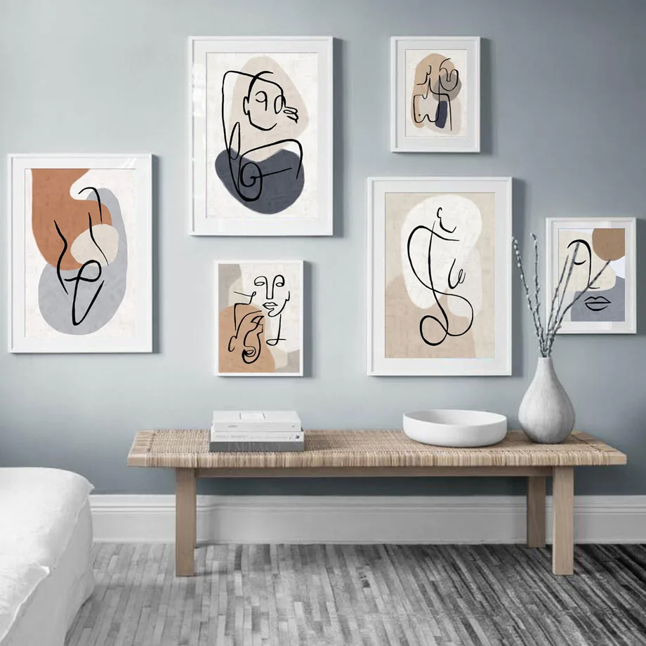 Абстрактная линия цветной блок телесное искусство скандинавские плакаты и