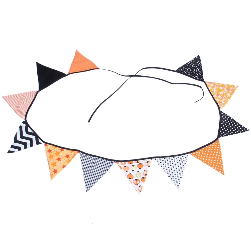

Halloween Vintage Cotton Fabric Buntings Garlands Feet 12 Flags Halloween Party style Decoration Banner Rustic Hanging Decor