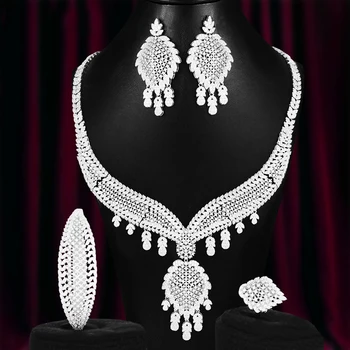 

Soramoore 4PCS Fashion Luxury Scarf Knot African Jewelry Set For Women Wedding Party Zircon CZ Dubai Bridal Jewelry Indian 2020