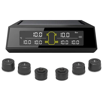 

NEW-Wireless Tire Pressure Monitoring System Solar TPMS System LCD Display 6 External Sensor for Bus Truck Car