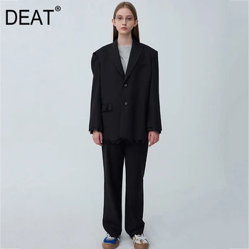 

DEAT 2020 new summer and autumn single button cutted straight black color woven fabric blazer female top WM18501L fashion