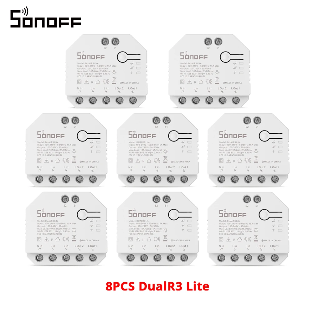 1-20PCS SONOFF DualR3 Lite WiFi Switch Dual Relay Module DIY MINI Switch Remote Two Way Control Work with Alexa Google Home 