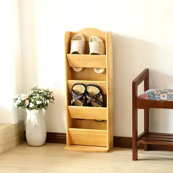 

Wooden modern minimalist sandals and slippers simple household multi-layer solid wood shoes shelf door creative wood