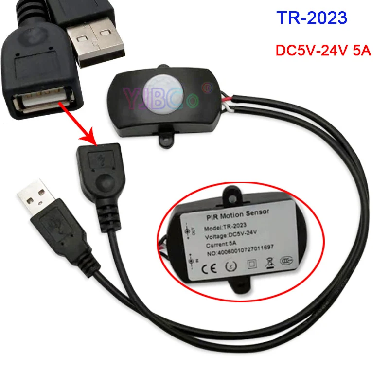 TR-2023 Black Инфракрасный датчик движения постоянного тока 5 в 12 В 24 В, датчик движения человека, детектор, светодиодный светильник, автоматический переключатель лампы - Цвет: TR-2023 Black