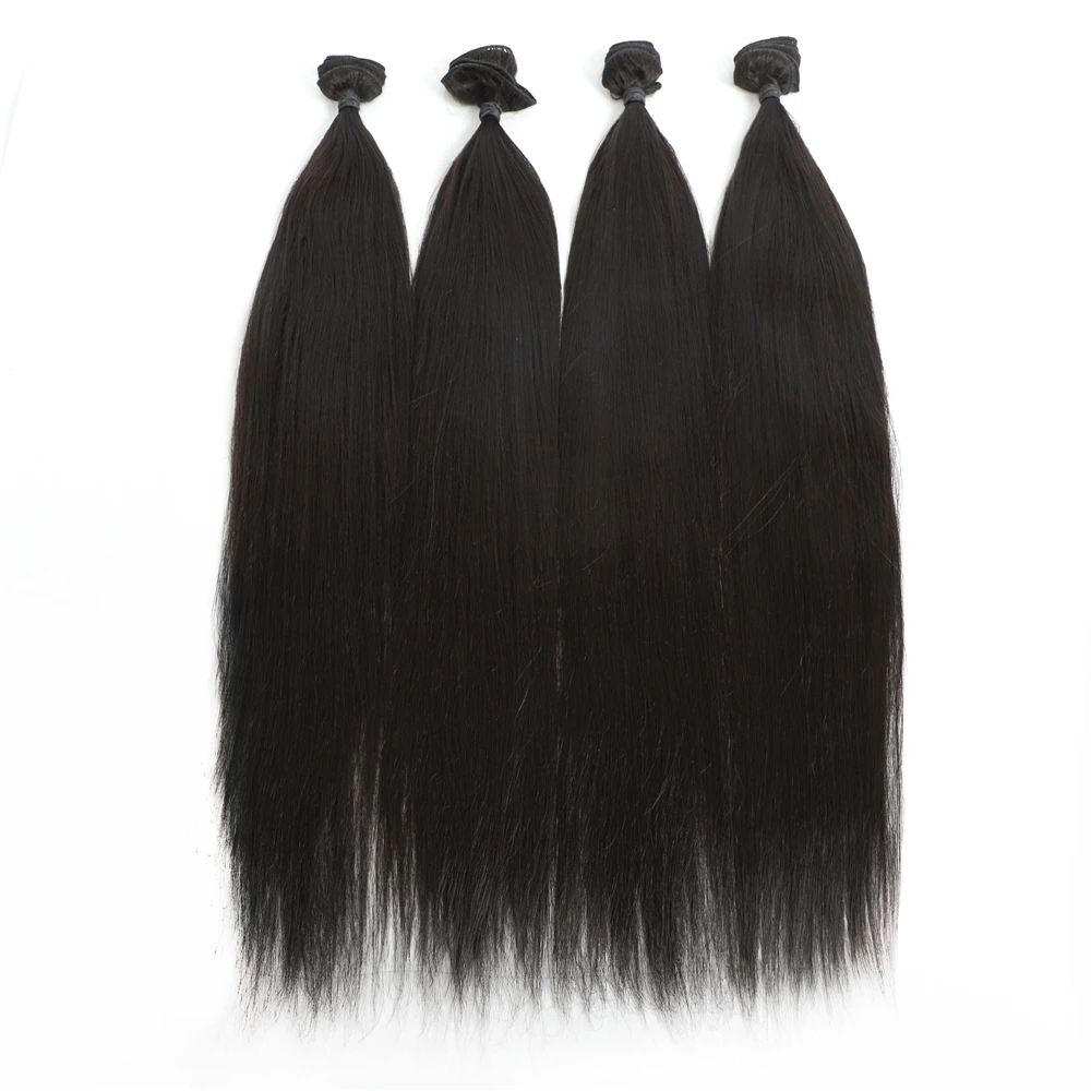 24 дюймовые пучки прямых и волнистых волос для женщин, 4 пряди, натуральный цвет 1B, могут быть стильными и завивными синтетическими волосами для наращивания