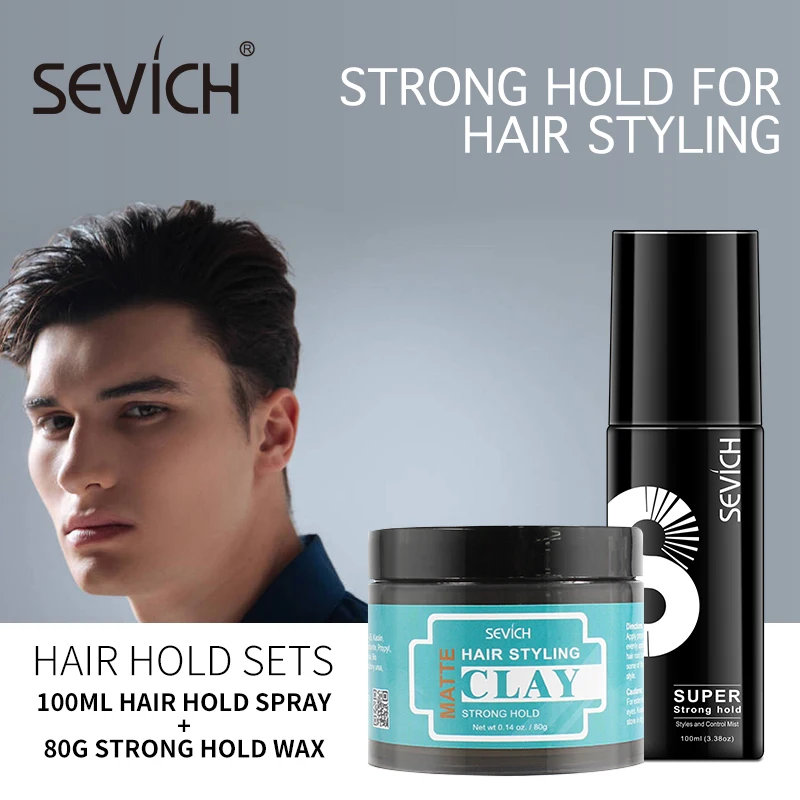 Sevich Hair Styling Mud Set Men's 80g Strong Hold Hair Styling Clay Fashion Styling Daily Use 100ml Long-lasting Hairspray dop воск для укладки yellow clay soft hold