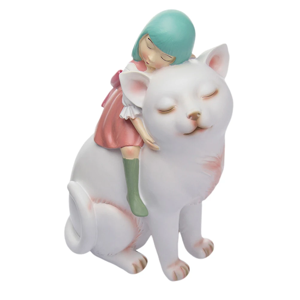 

1Pc Resin Crafts Funny Unique Creative Delicate Girl Riding Cat Model Household Living Room Decoration Adornment