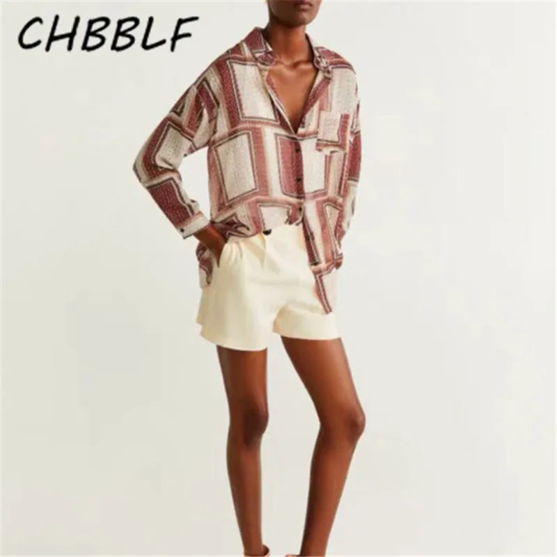 

CHBBLF women retro print long style blouse long sleeve oversized female casual shirts chic loose tops blusas O9243