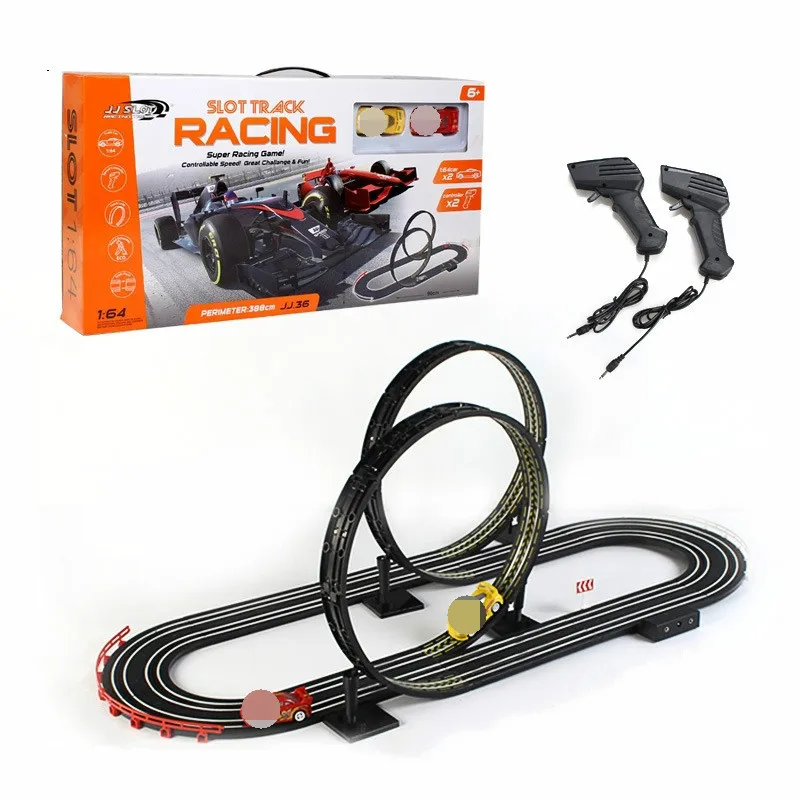 

1:64 electric track toy car mobilization track Shaoguan big adventure 360 rotating double competition remote control track toy.