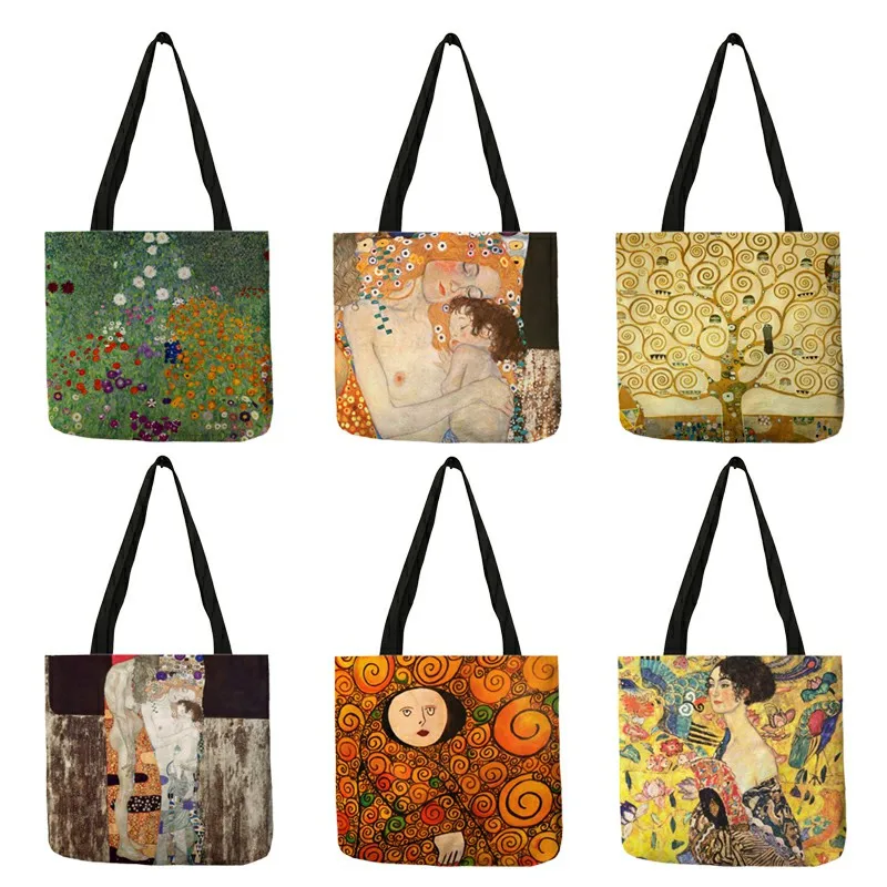 Customizable 15X15 Inches Quality Oil Painted Linen Tote Bags For Women