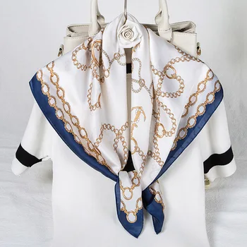 

Women blaue silk scarf square silk scarves Neck Chief Chain printed fashion neck hair scarfs drop shipping