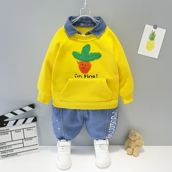 

Winter Velvet Baby Boy Clothes Set Brand Kids Thicken Warm Lapel Hoodie+Jeans Two Piece Toddler Boy Outfits Newborn Cotton Suit