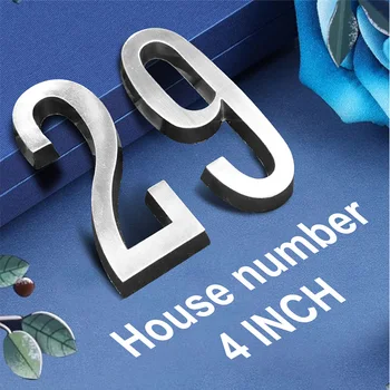 

Adhesive 4" 101mm Height House Number Sticker Door Number for House Digits Zinc Alloy Satin Nickel Mailbox Address Sign #0-9