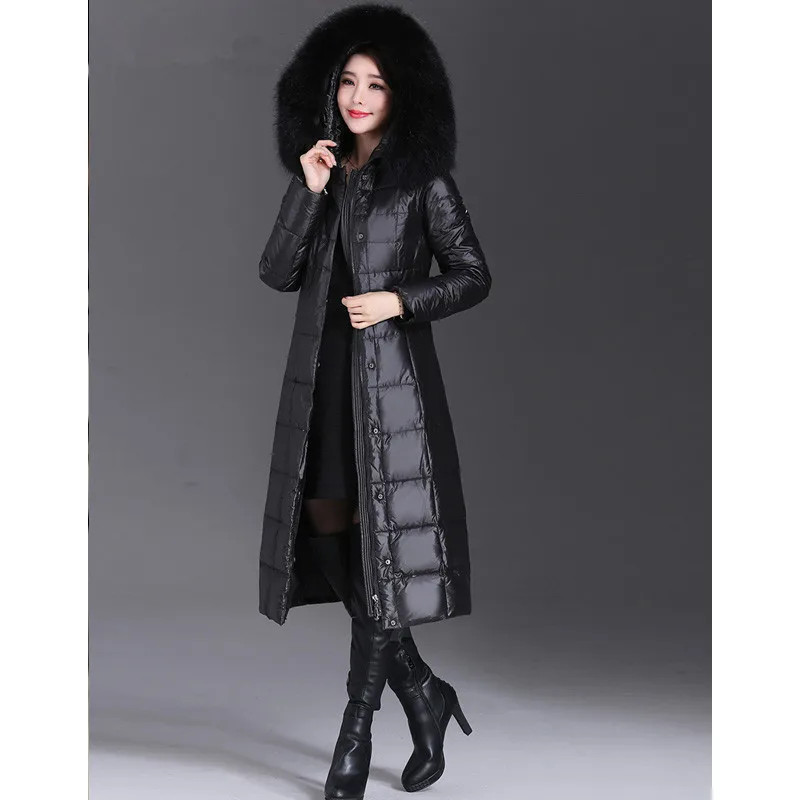 Women's Down Jacket Long Thickening Down Coat With Real Fur Hood 2020