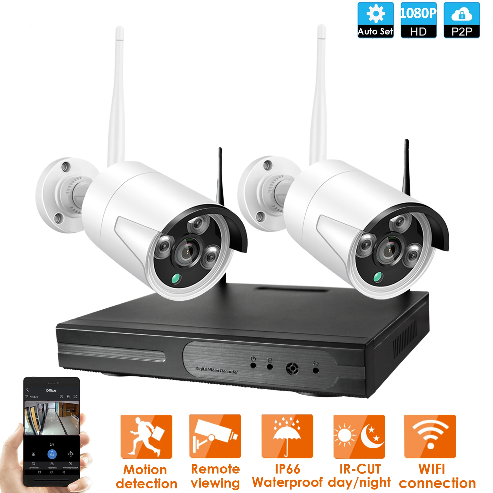 

IMPORX 2CH 720P 960P 1080P HD Wireless NVR Kit Plug and Play Indoor Outdoor IR Night Vision Security IP Camera WIFI CCTV System