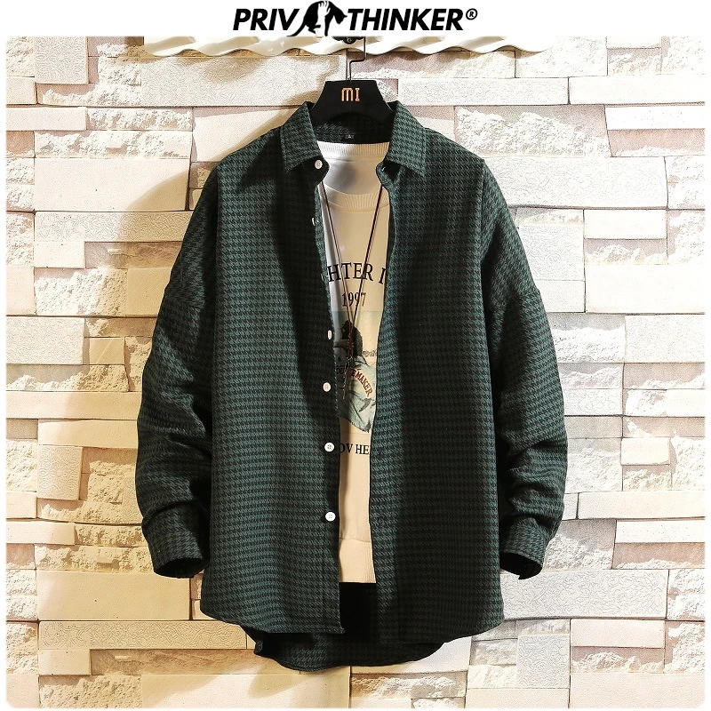 Privathinker, новинка, мужская мода, повседневные рубашки, мужские, на пуговицах, в клетку, с длинным рукавом, Облегающая рубашка, топ, Мужская коллаж, одежда, 5XL