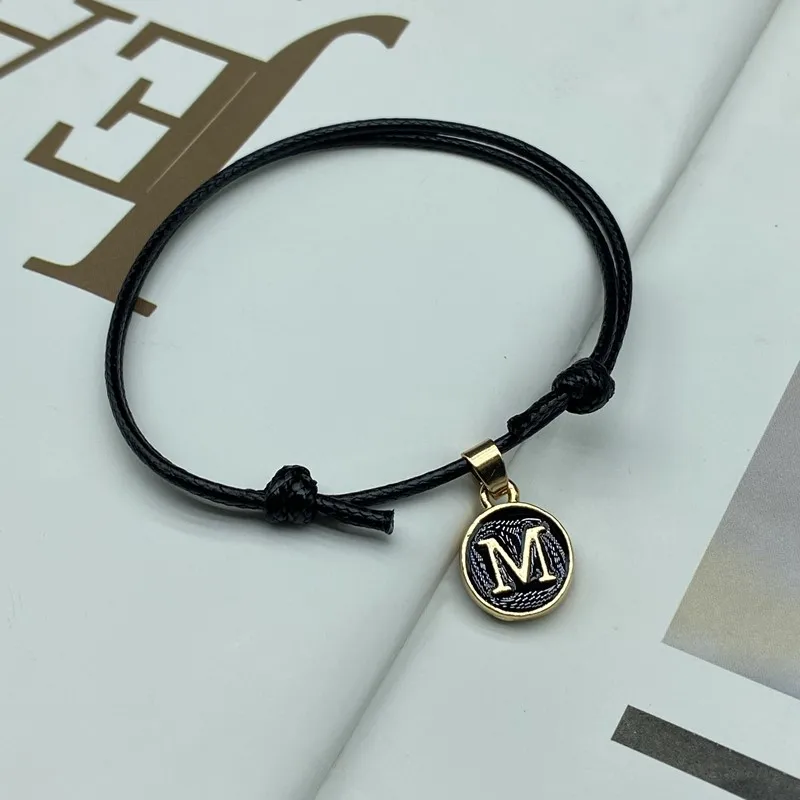 1 PC New Fashion Name Bracelet Adjustable Initial Letter Hand Jewelry Gift For Friend Black White Pendant Braceletl Wholesale