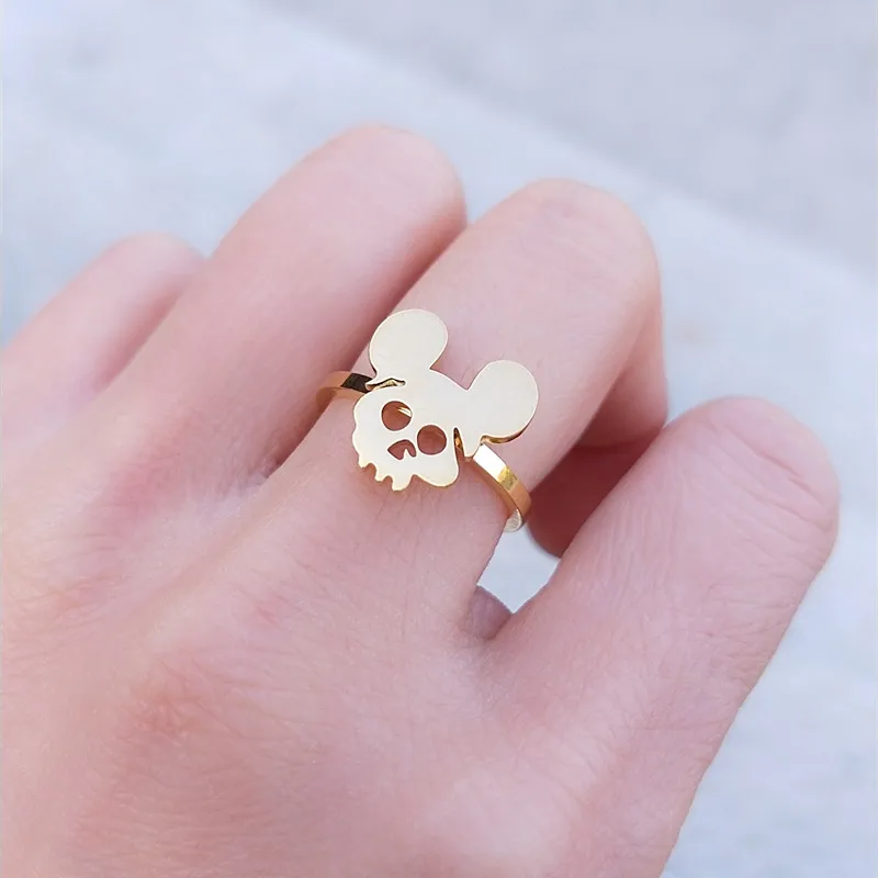 Fresco Di Mouse Orecchie Dei Monili Dell'Anello Del Cranio Pank Semplice Knuckle Anello Animale Semplice Rotonda Bague Femme Cocktail Gfit