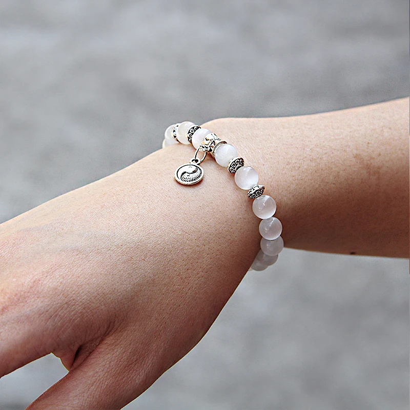 Butterfly Charm White Cat Eye Stone Bracelets For Women Men Crown