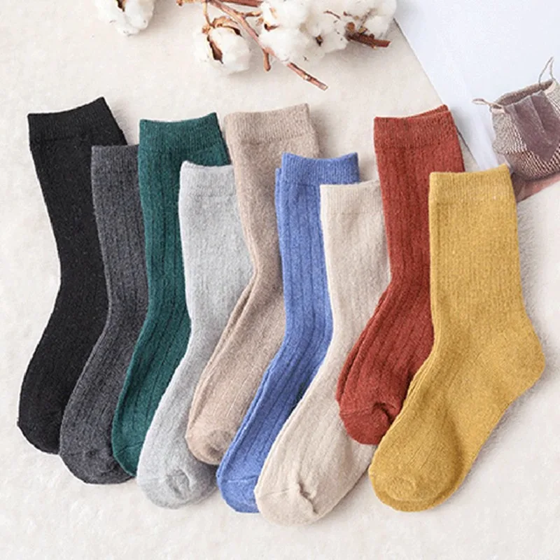 Зимние новые шерстяные плотные теплые носки, джинсовые носки, японские однотонные хлопковые носки без пятки, женские носки 5 пар/упак