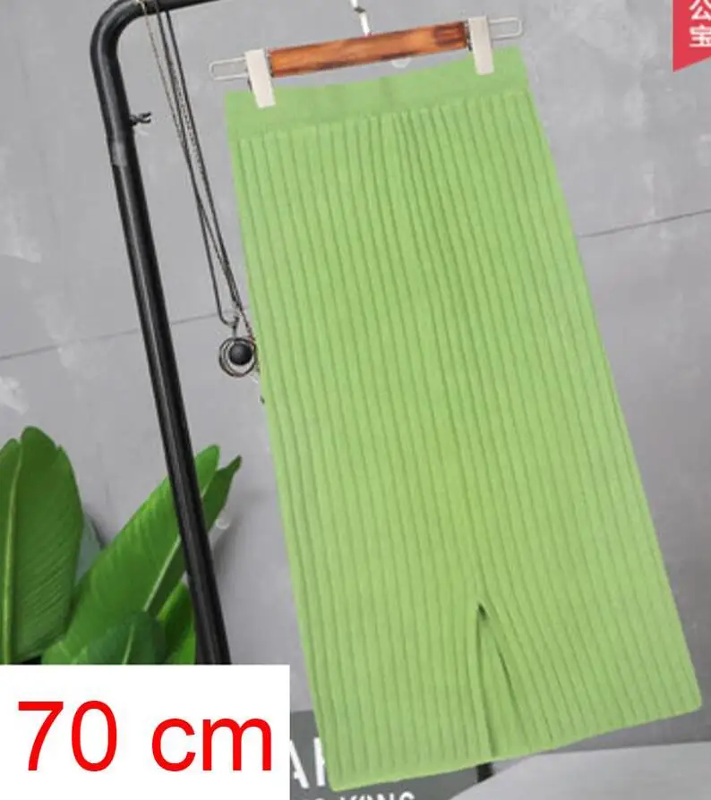 ArmyGreen 70cm Женская облегающая элегантная юбка-карандаш миди с разрезом сзади, Весенняя женская трикотажная юбка с высокой талией, черная однотонная женская офисная одежда, юбки - Цвет: ArmyGreen 70cm