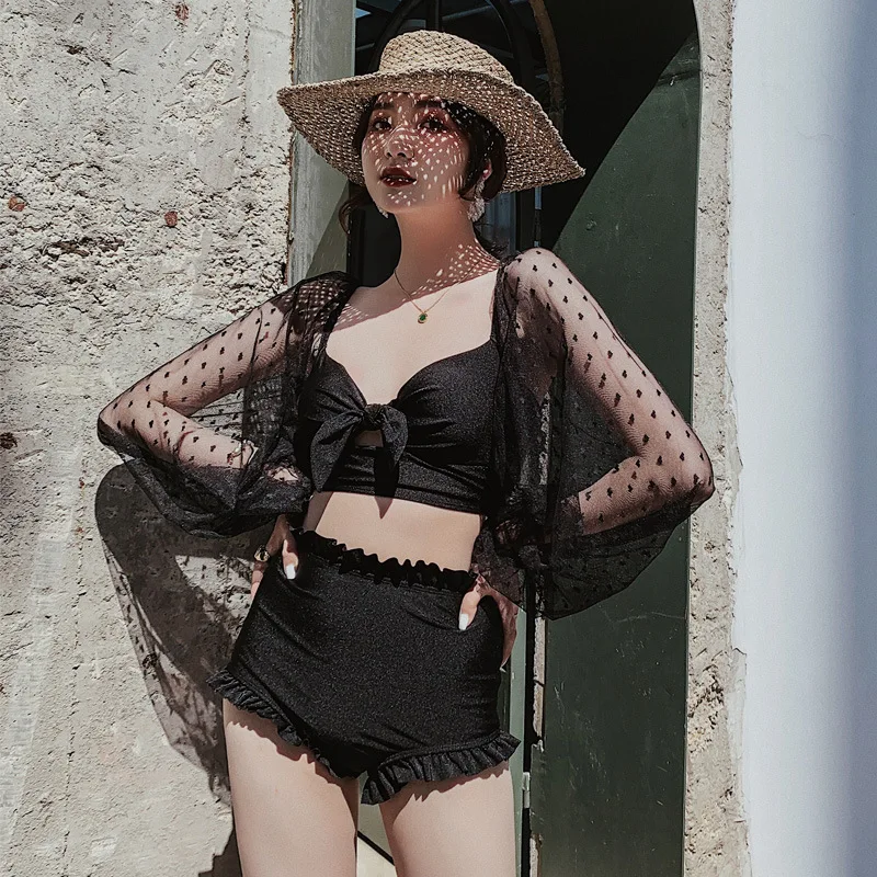 

Two-piece Swimsuits Women's Fashion Sexy Slim Fit Slimming Split Type Triangular Long Sleeve Two-Piece Set Boxer Hot Springs Bat