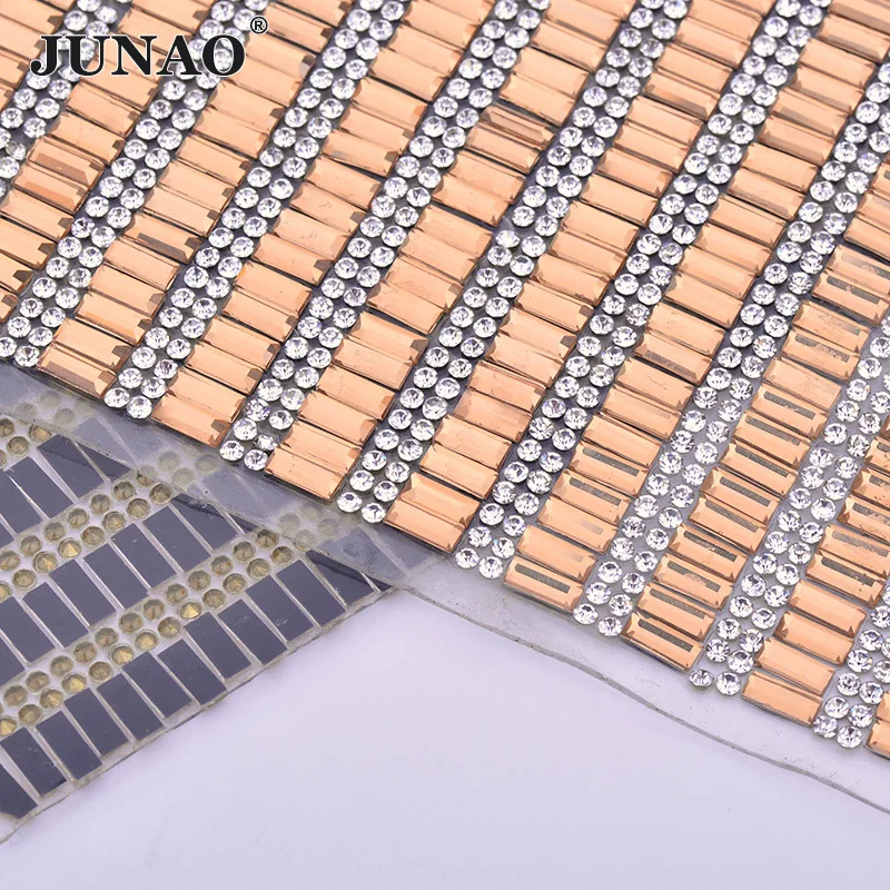 JUNAO-24-40cm-Champagne-Crystal-Mesh-Fabric-Rhinestones-Trim-Glass-Sheet-Stones-Tape-Hotfix-Strass-Ribbons