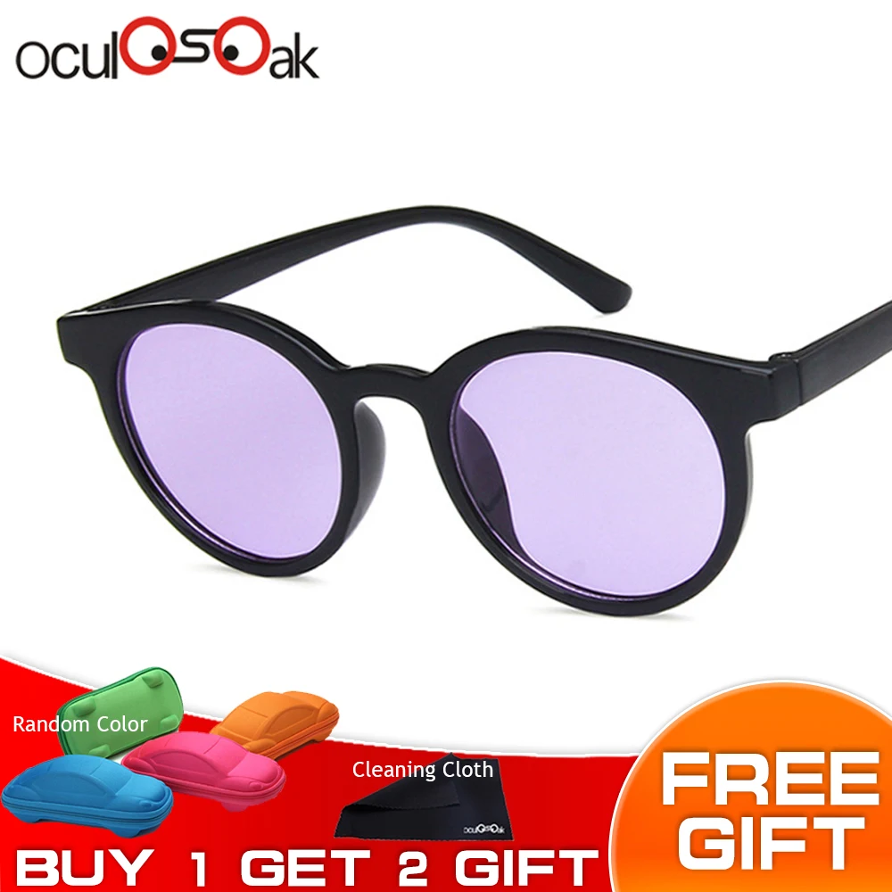 black purple Новые детские круглые солнцезащитные очки для мальчиков и девочек, брендовые дизайнерские Детские зеркальные солнцезащитные очки, УФ-защита, подарок для детей с коробкой - Цвет линз: black purple