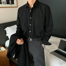 PFHQ – chemise ample à revers pour hommes, manches longues, couleur unie, Style coréen, tendance, Slim, décontracté, nouvelle collection automne hiver 2021, 21E4661